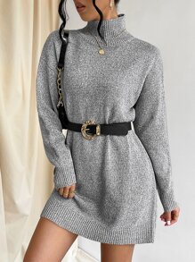 SHEIN LUNE High Neck Drop Shoulder Jumper Dress Without Belt - Grey - View 4