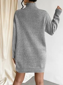 SHEIN LUNE High Neck Drop Shoulder Jumper Dress Without Belt - Grey - View 2