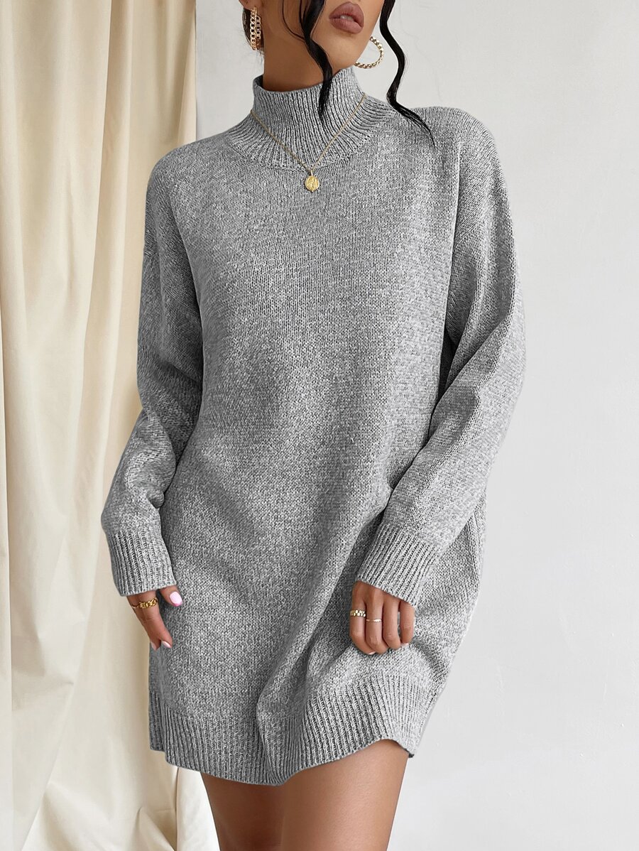 SHEIN LUNE High Neck Drop Shoulder Jumper Dress Without Belt - Grey - View 1