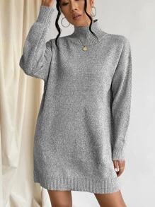 SHEIN LUNE High Neck Drop Shoulder Jumper Dress Without Belt - Grey - View 3