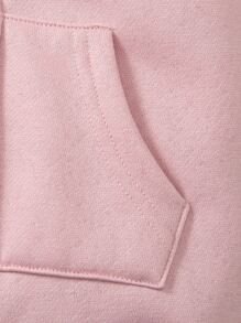 寶寶女孩前拉鍵帽子連身衣,3d耳朵設計 - 粉色 - 查看 3