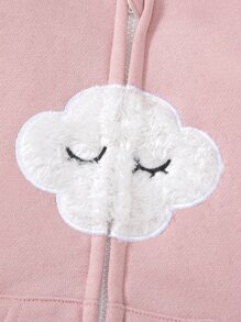 寶寶女孩前拉鍵帽子連身衣,3d耳朵設計 - 粉色 - 查看 4