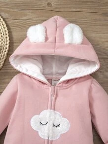 寶寶女孩前拉鍵帽子連身衣,3d耳朵設計 - 粉色 - 查看 5