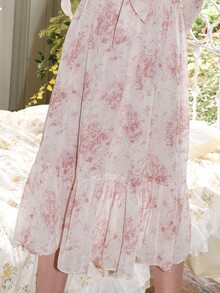 Allover Floral Print Tie Neck Ruffle Hem Dress - Multicolor - View 5