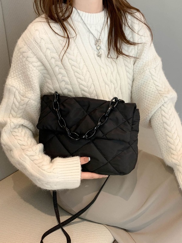 Argyle Quilted Chain Decor Flap Crossbody Bag SHEIN UK