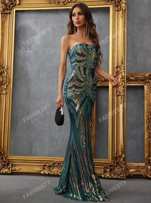 Vestido de graduación con lentejuelas, con corte sirena y espalda descubierta, elegante vestido de noche formal para bodas y cenas