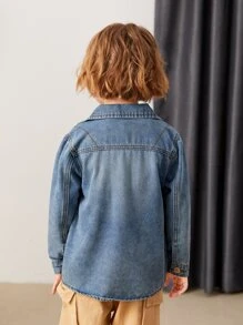 Toddler Boys Flap Pocket Denim Shirt - Medium Wash - View 2