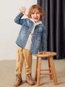 Toddler Boys Flap Pocket Denim Shirt - Medium Wash - View 6