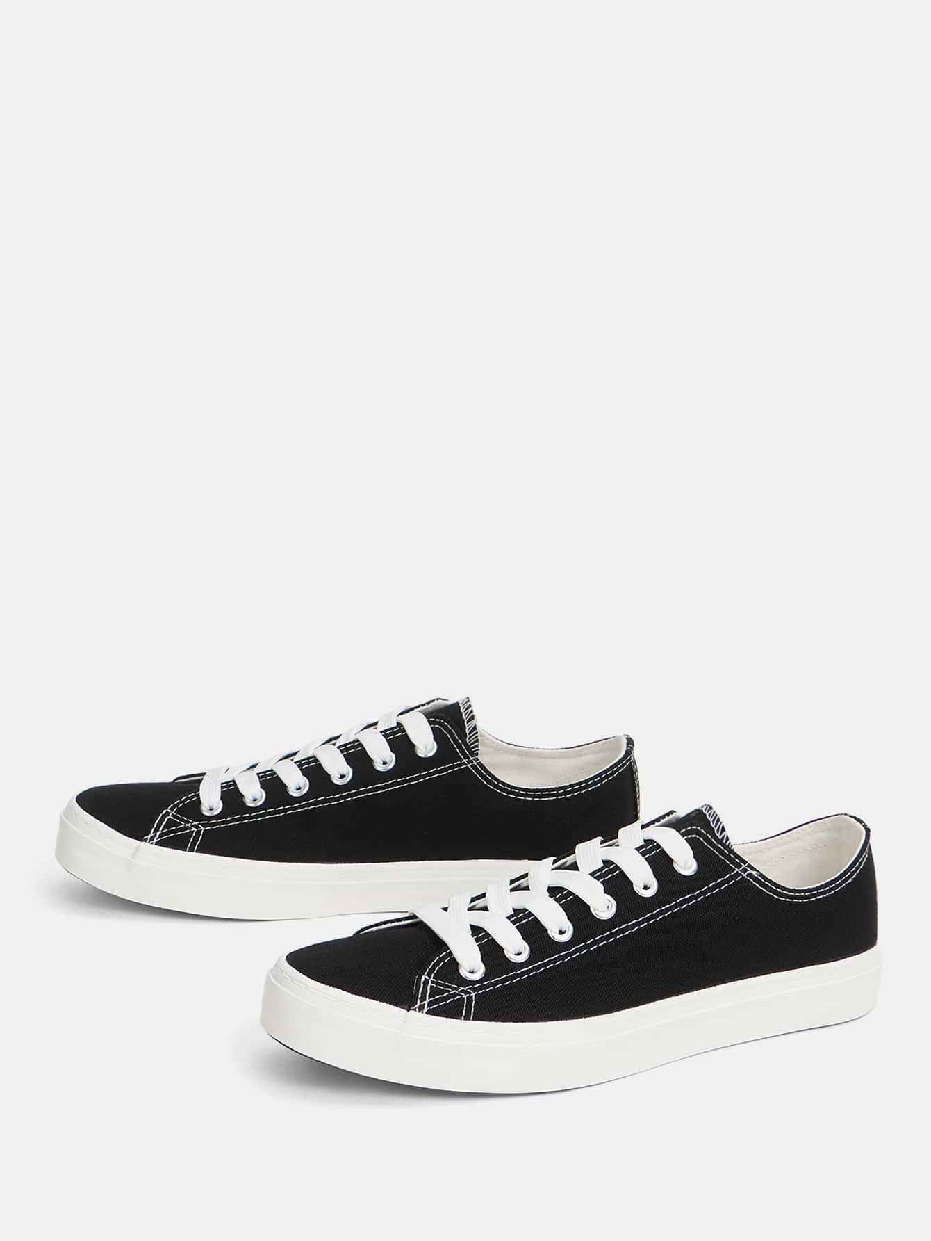 CUCCOO EASI Stitch Detail Lace-Up Front Canvas Shoes For Summer Sports Shoes Casual Shoes Shoes For Women Sneakers Easter Tainers - Black - View 1