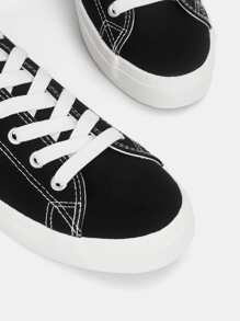 CUCCOO EASI Stitch Detail Lace-Up Front Canvas Shoes For Summer Sports Shoes Casual Shoes Shoes For Women Sneakers Easter Tainers - Black - View 4