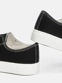 CUCCOO EASI Stitch Detail Lace-Up Front Canvas Shoes For Summer Sports Shoes Casual Shoes Shoes For Women Sneakers Easter Tainers - Black - View 2