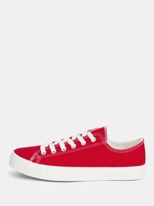 Lace-up Front Canvas Shoes - Red - View 3
