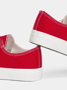 Lace-up Front Canvas Shoes - Red - View 5