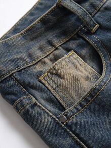 复古洗水做旧修身男式牛仔裤 - 深色水洗藍 - 查看 5