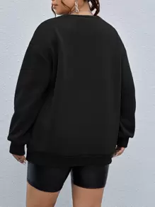 SHEIN LUNE Áo nỉ Plus Size Hình học Tim Giải trí - màu đen - Xem 3