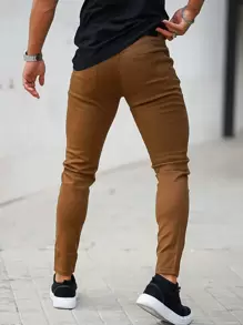 男士素色緊身牛仔褲 - 棕色 - 查看 2