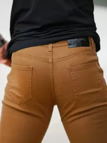 男士素色緊身牛仔褲 - 棕色 - 查看 4