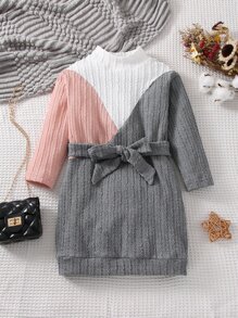 Toddler Girls Colourblock Belted Dress - Multicolor - View 1