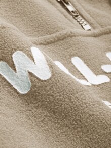 DAZY 字母圖案半拉鏈開襟落肩袖套頭衫 - 卡其色 - 查看 3