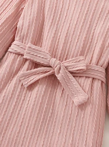 小女童素色繫腰帶洋裝 - 粉色 - 查看 3