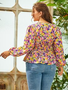 S BETRO Blusa peplum con estampado floral fruncido - Multicolor - Ver 2