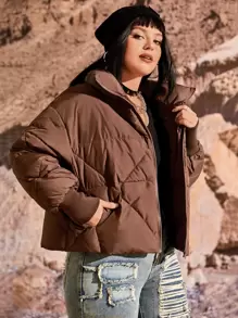 Flirla Abrigo con parche de letra de hombros caídos cremallera con capucha - Marrón - Ver 6