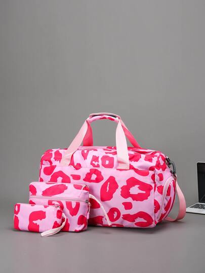 3pcs Set: Large Capacity Nylon Leopard Print Tote Bag, Travel Bag, Coin Purse