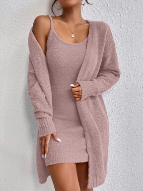 Celisse Solid Cami Sweater Dress & Drop Shoulder Cardigan