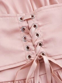 SHEIN MOD 前繫帶襯衫連衣裙 - 淺粉色 - 查看 3