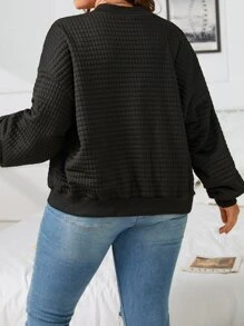 SHEIN EZwear Plus Zip Up Bomber Jacket Winter Fall Autumn - Black - View 2