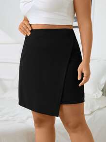 SHEIN Clasi Falda cruzada de talle alto - Negro - Ver 3