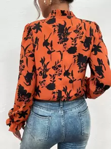 SHEIN Frenchy Áo sơ mi nữ viền lá sen Xù Hoa Giải trí - Rỉ Nâu - Xem 2