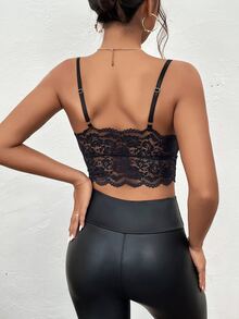 Contrast Lace Crop Cami Top - Black - View 2