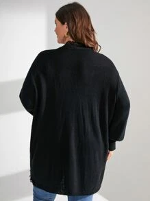 Flirla Plus Contrast Lace Batwing Sleeve Duster Cardigan - Black - View 2