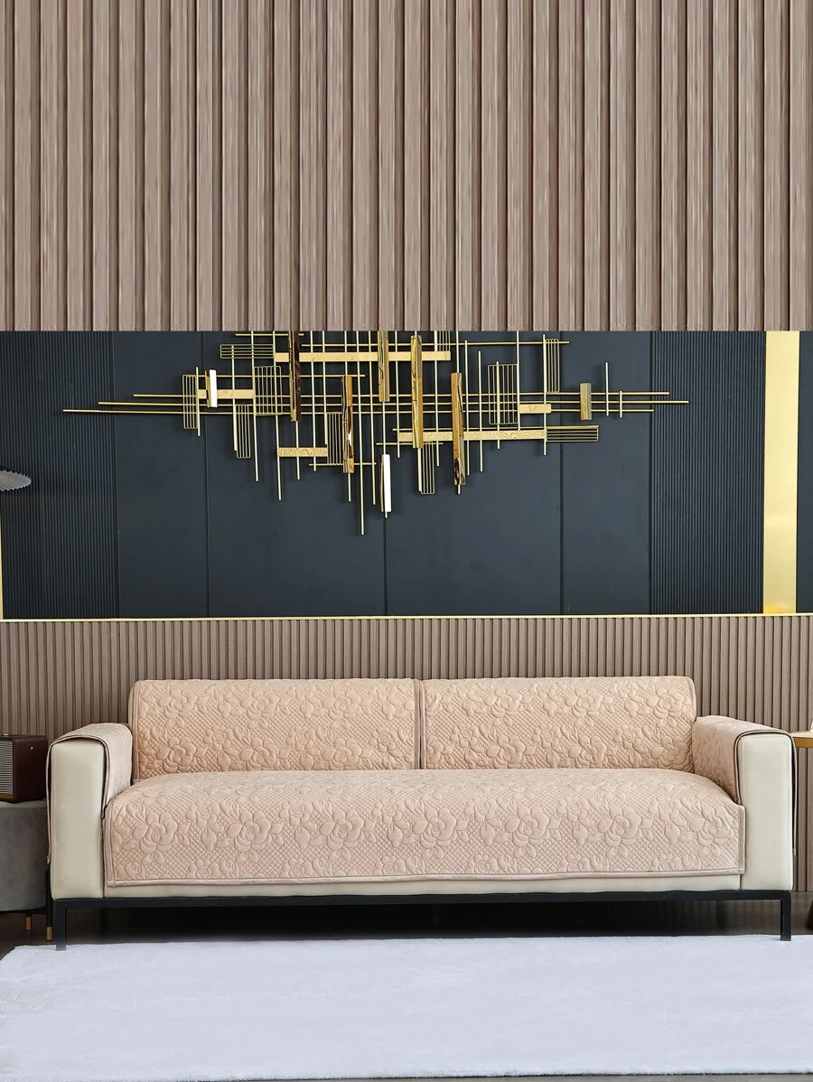 1入組花卉刺繡沙發巾 - 杏色 - 查看 1