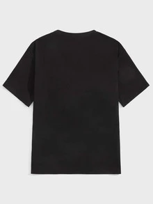 ROMWE MEN 男士蝴蝶和骷髏印花T恤 - 黑色 - 查看 2