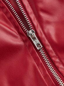 SHEIN ICON 大碼後拉鏈緊身上衣PU皮革抹胸上衣 - 酒紅色 - 查看 3