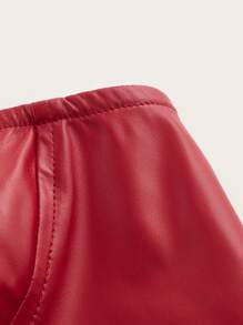 SHEIN ICON 大碼後拉鏈緊身上衣PU皮革抹胸上衣 - 酒紅色 - 查看 4