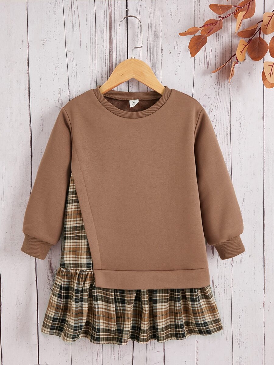 SHEIN 年輕女孩格紋荷葉邊運動連衣裙