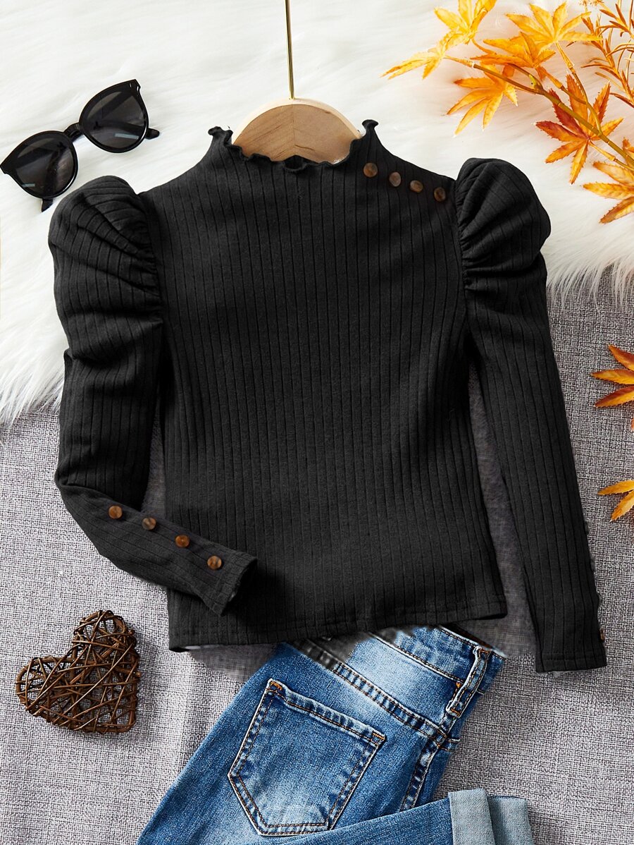 SHEIN Leap Crew 少女萵苣修邊截肢袖t恤