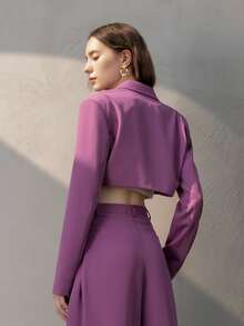 Lapel Neck Single Breasted Crop Blazer - Purple - View 2