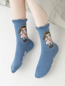5pairs Toddler Girls Figure & Letter Graphic Crew Socks - Multicolor - View 3