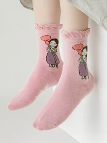 5pairs Toddler Girls Figure & Letter Graphic Crew Socks - Multicolor - View 4