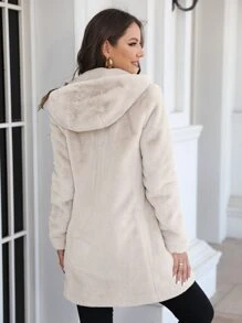 RELISH NOLESS Chaqueta con capucha de cremallera y pelo sintético para mujer en invierno - Beis - Ver 2