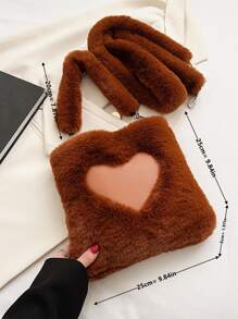 Heart Detail Flannelette Shoulder Bag - Brown - View 5