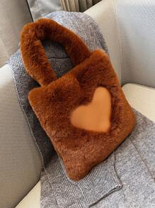 Heart Detail Flannelette Shoulder Bag - Brown - View 6
