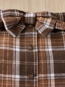 SHEIN Leap Crew 年轻女孩罗纹针织 T 恤和格子蝴蝶结前裙格子裙 - 彩色 - 查看 3