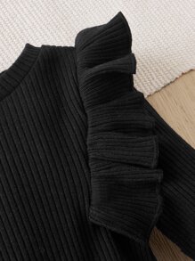 SHEIN Leap Crew 年轻女孩罗纹针织 T 恤和格子蝴蝶结前裙格子裙 - 彩色 - 查看 5