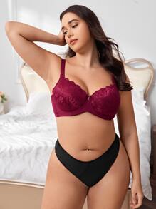 Sujetador push up con encaje en contraste - Burdeos - Ver 3