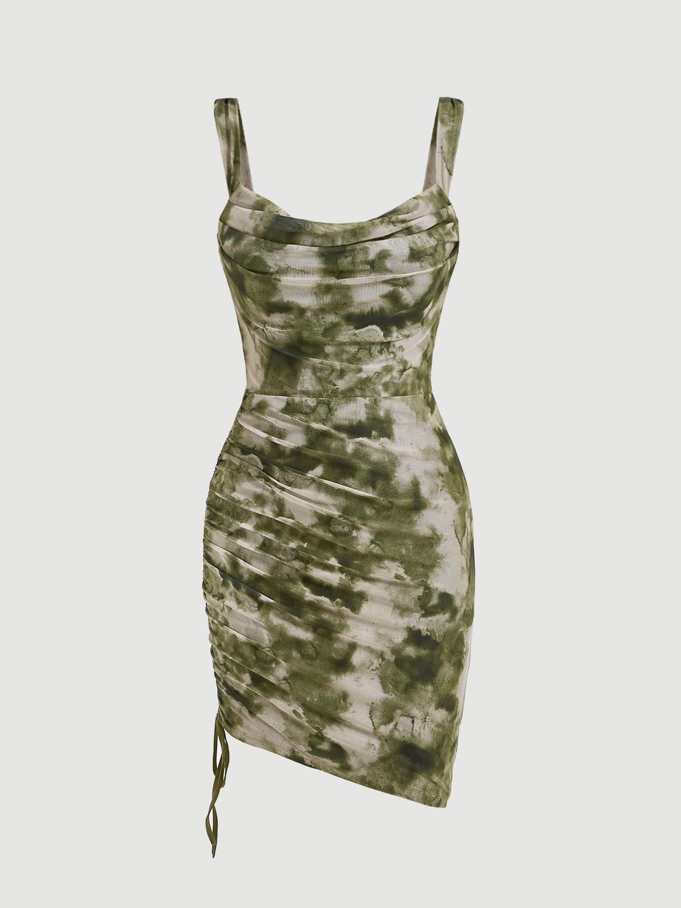 SHEIN MOD Tie Dye Drawstring Side Cami Dress - Multicolor - View 1